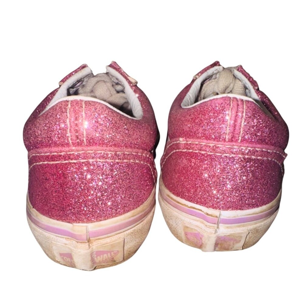Vans Kids Glitter Pink Old Skool Sneakers Size 12 Canvas Rubber Skater Casual - Picture 5 of 12